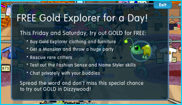 Free Gold Explorer Day on Dizzywood